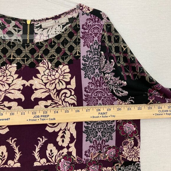 Chico's Travelers Purple Floral Abstract Slinky Knit Zip Back Dress size 12/14 - Picture 6 of 11